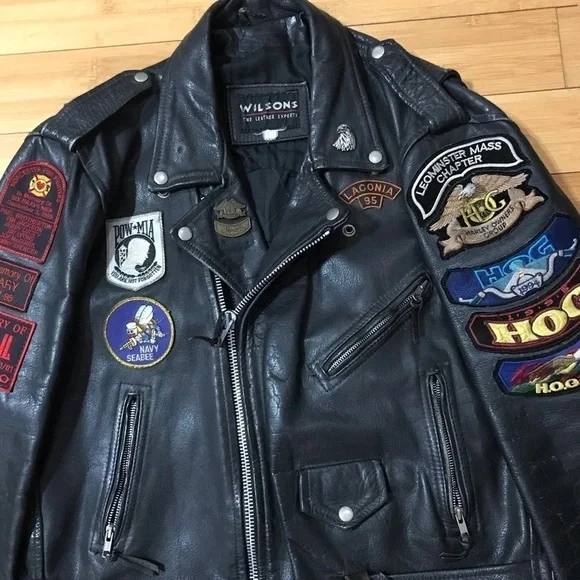 VTG Wilson’s Harley Davidson Owners Group Patches Leather Jacket - Picture 2 of 13